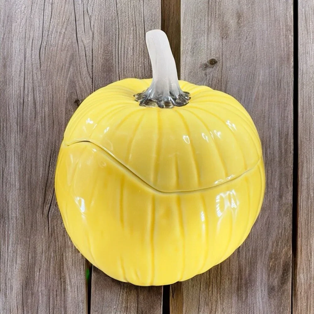 Crate & Barrel B Eigen Harvest Yellow‎ Pumpkin Squash Ceramic Bowl Canister Jar